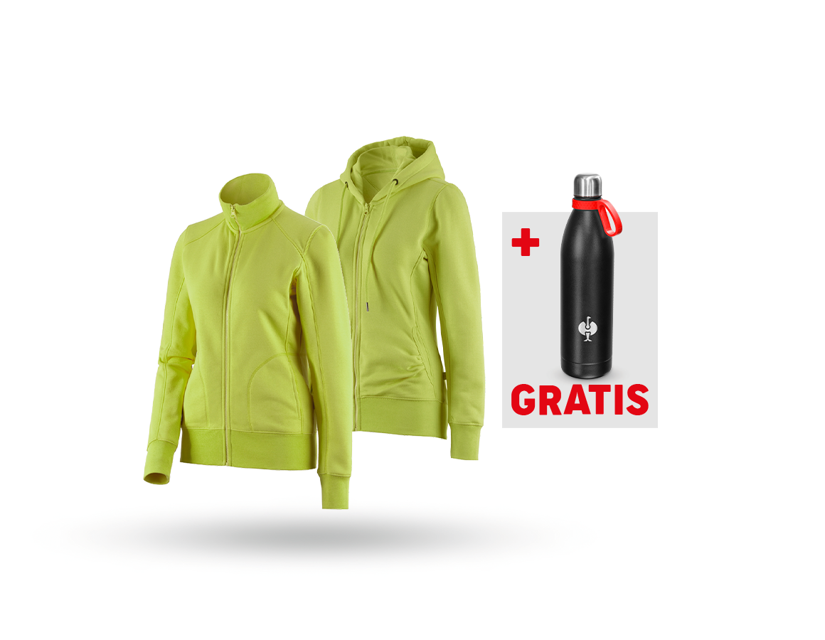 Kleding: SET: Sweatjack + hoody-sweatjack, dames + meigroen