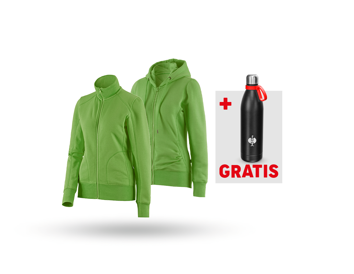 Kleding: SET: Sweatjack + hoody-sweatjack, dames + zeegroen