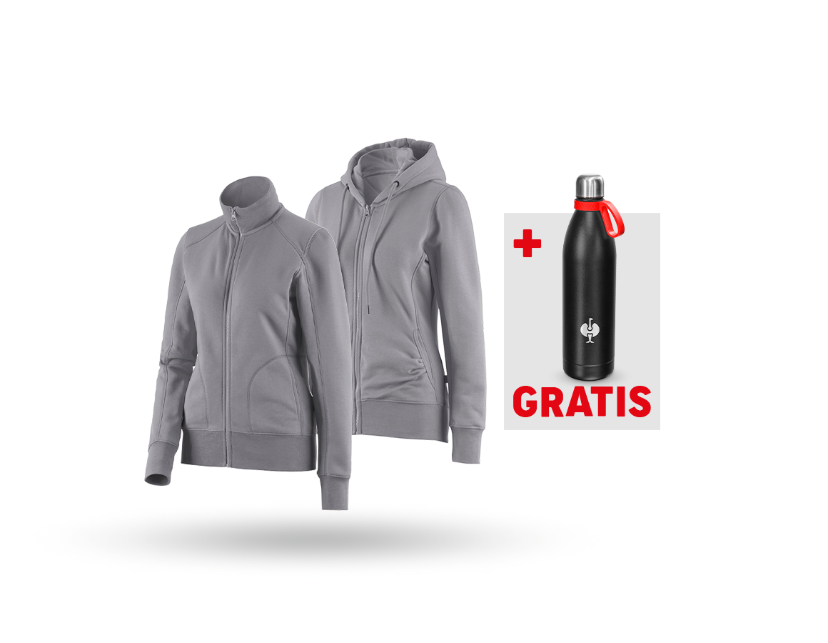 Kleding: SET: Sweatjack + hoody-sweatjack, dames + platina