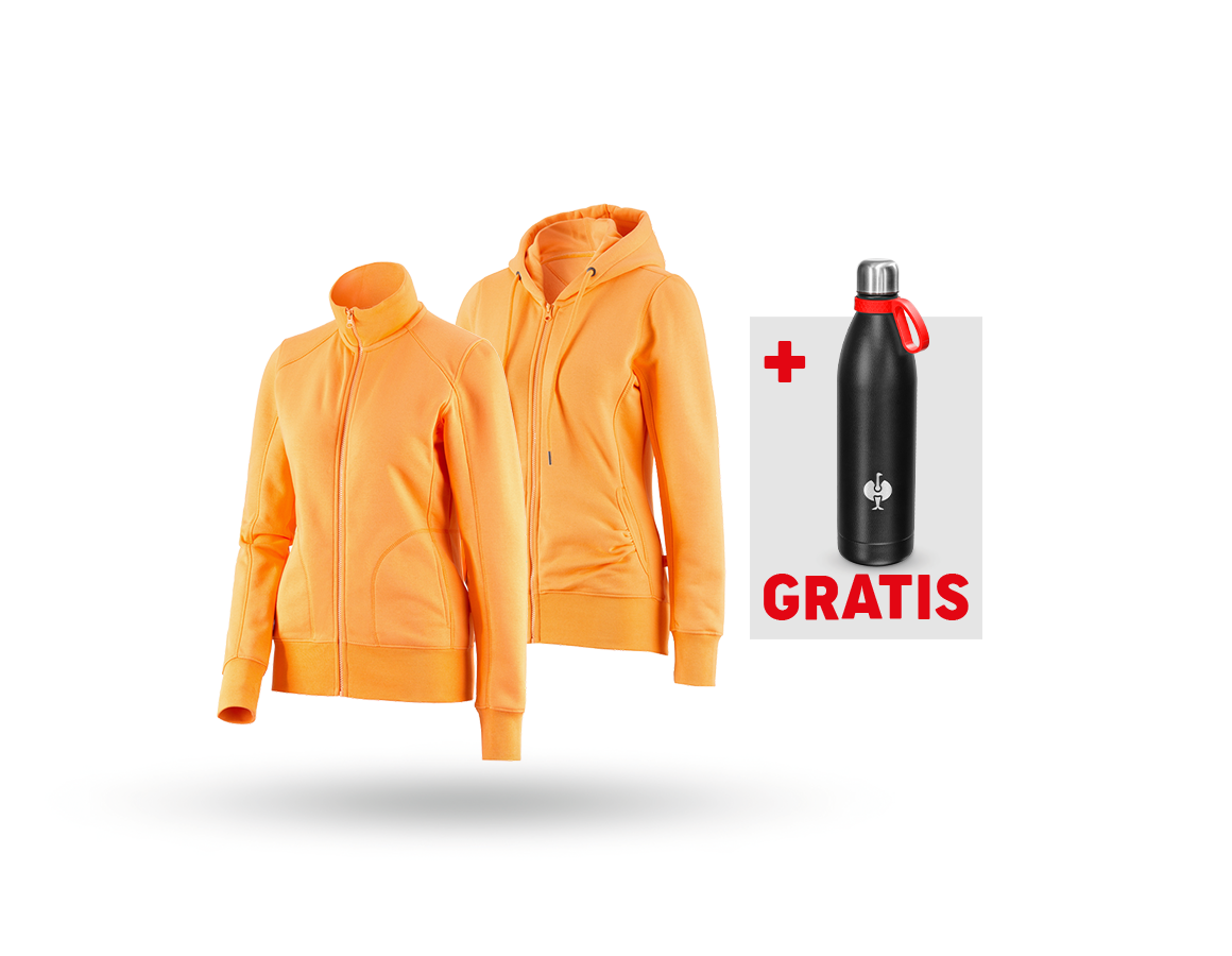 Bekleidung: SET: Sweatjacke + Hoody-Sweatjacke, Damen + hellorange