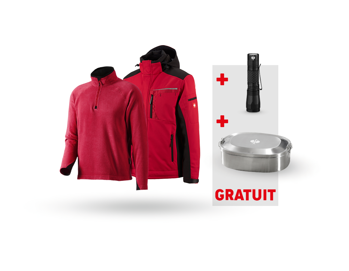 Vêtements: KIT : Veste Softshell e.s.motion + pull en laine + rouge/noir