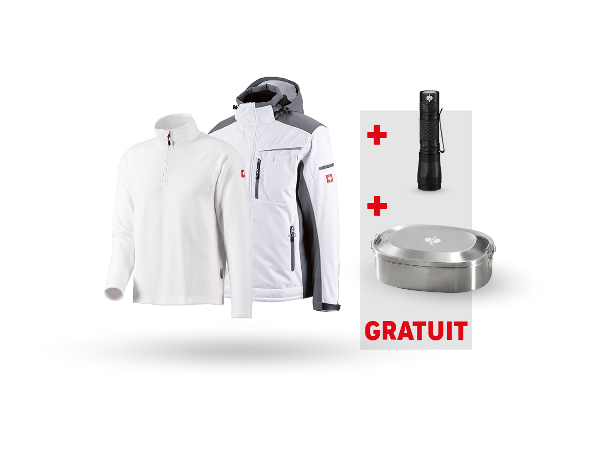 Vêtements: KIT : Veste Softshell e.s.motion + pull en laine + blanc/gris