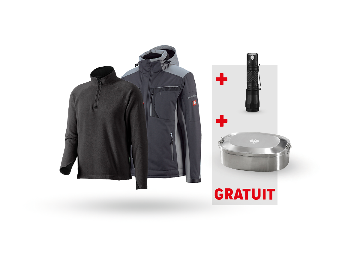 Vêtements: KIT : Veste Softshell e.s.motion + pull en laine + graphite/ciment