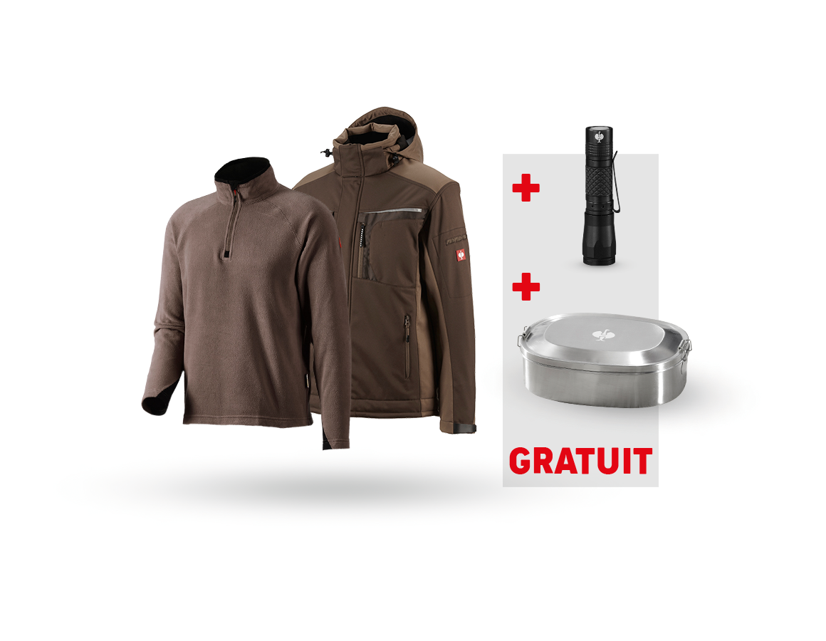 Vêtements: KIT : Veste Softshell e.s.motion + pull en laine + marron/noisette