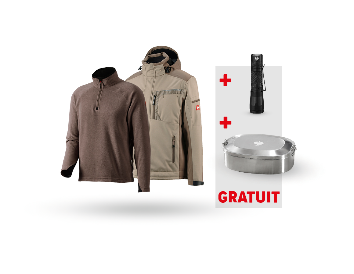 Vêtements: KIT : Veste Softshell e.s.motion + pull en laine + glaise/tourbe