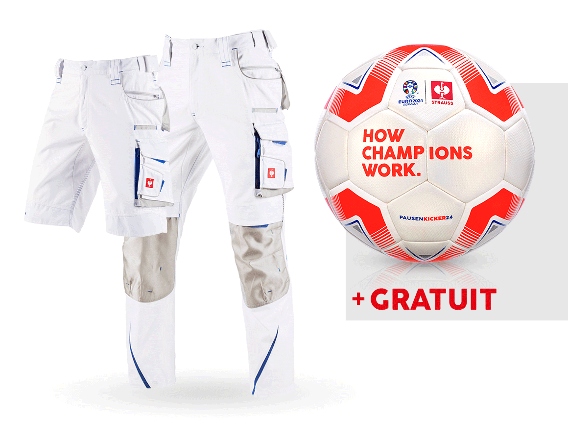 Collaborations: KIT : Pantalon e.s.motion 2020 + short + ballon + blanc/bleu gentiane