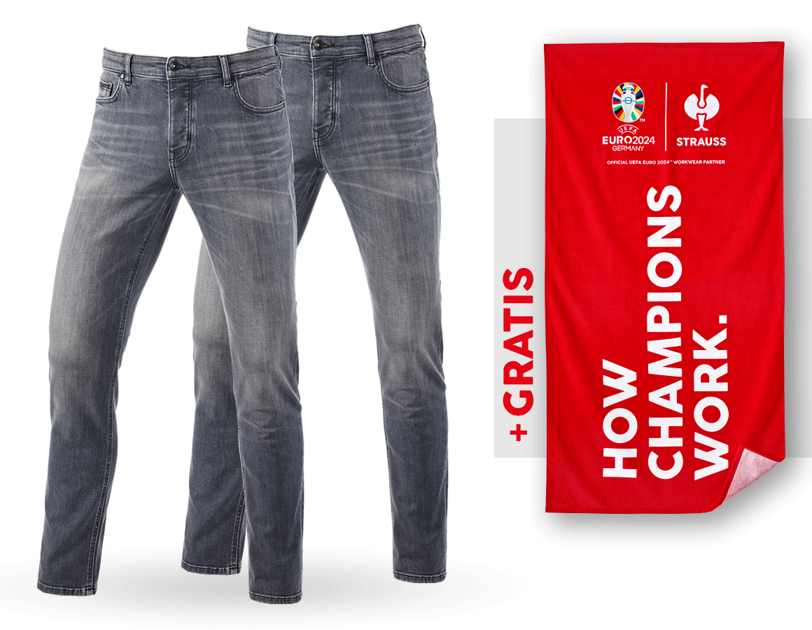 Kleding: SET: 2x e.s. 5-pocket-stretch-jeans,slim+handdoek + graphitewashed