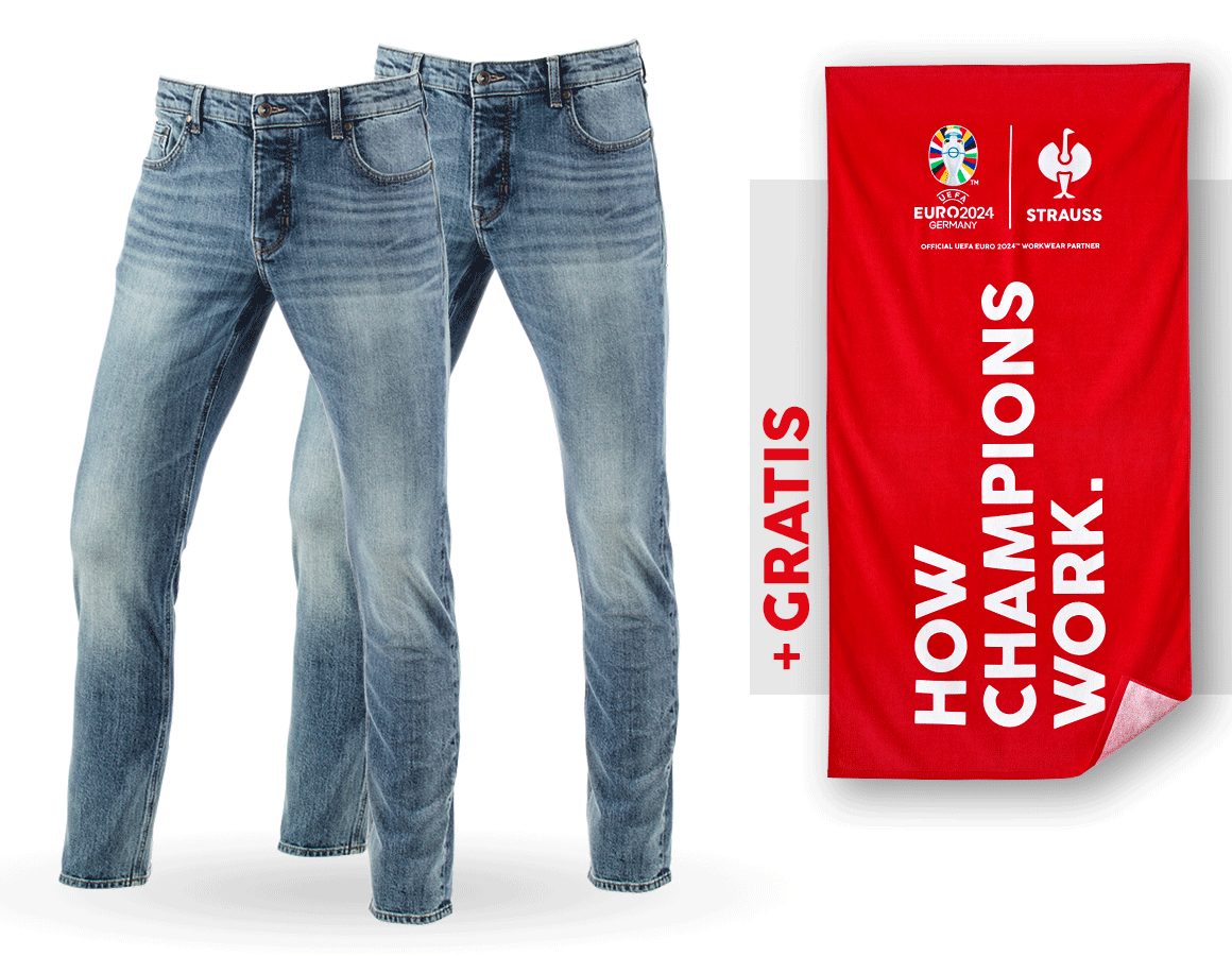 Kleding: SET: 2x e.s. 5-pocket-stretch-jeans,slim+handdoek + stonewashed