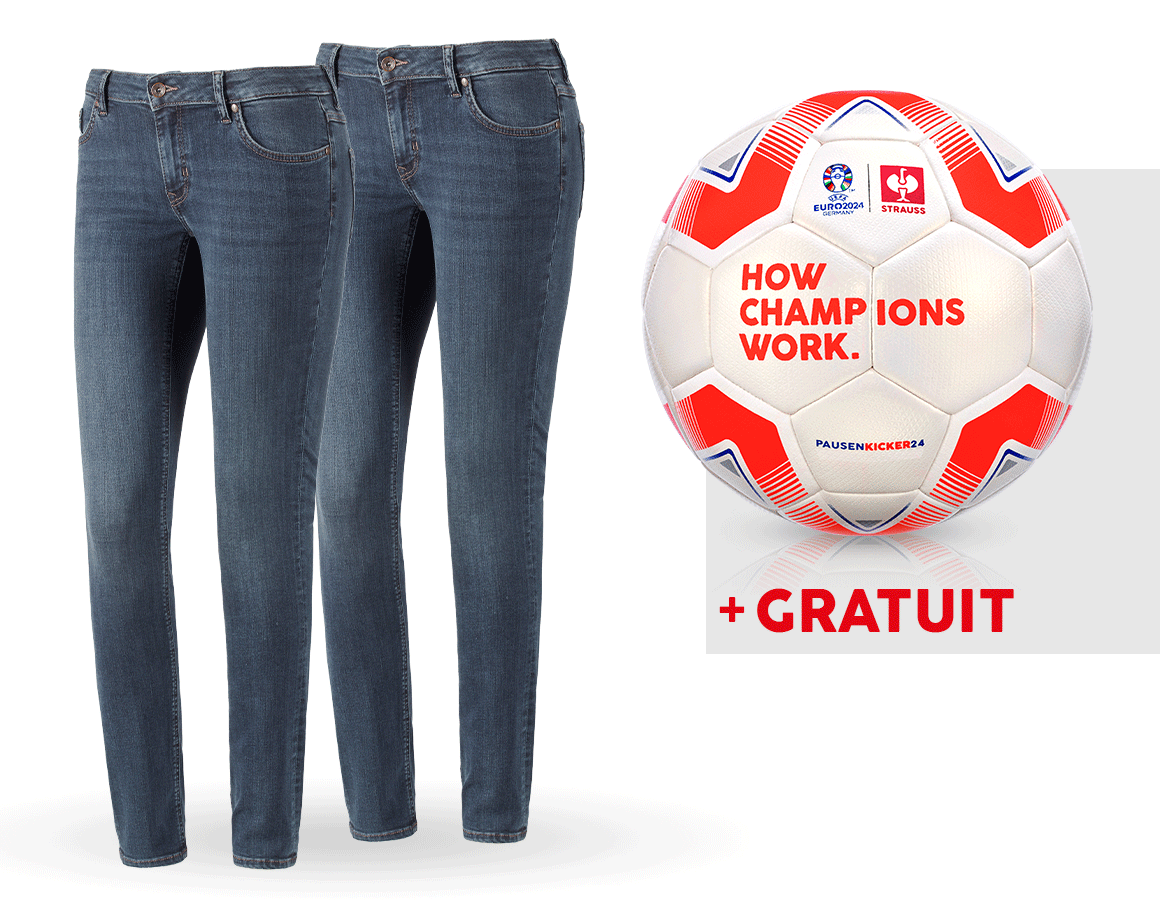 Collaborations: KIT : 2x jeans stretch 5 poches, femmes + ballon + mediumwashed