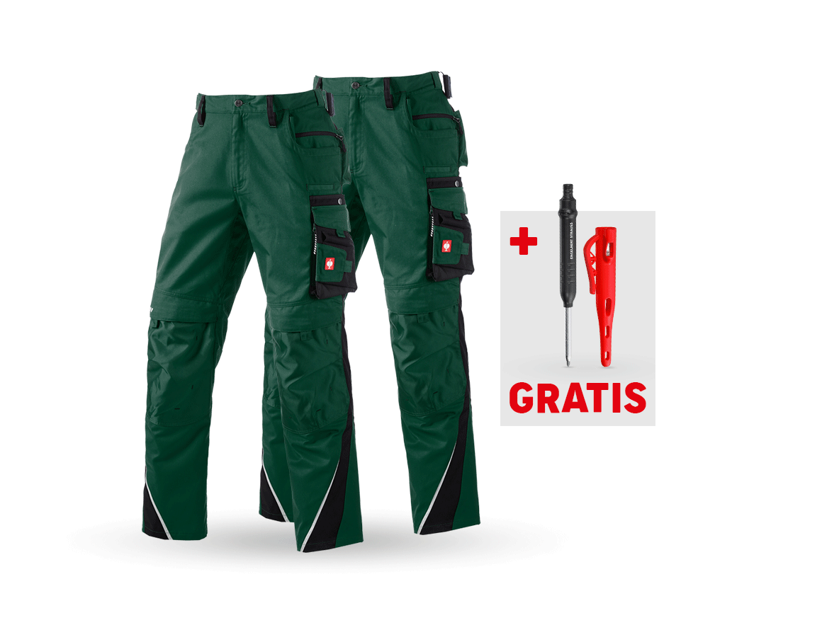 Kleding: SET: 2x Werkbroek e.s.motion + groen/zwart