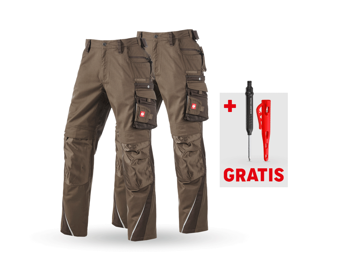 Kleding: SET: 2x Werkbroek e.s.motion + hazelnoot/kastanje