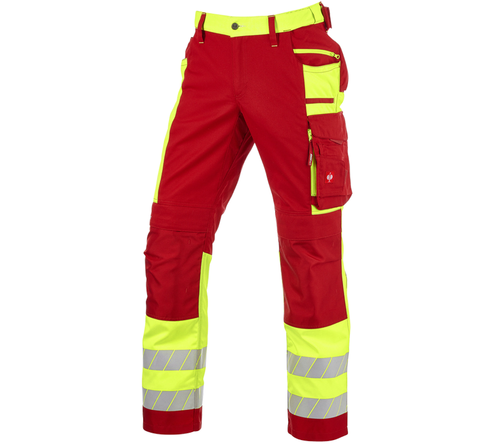 Vêtements: Pantalon à taille élast. signal. e.s.motion 24/7 + rouge/jaune fluo