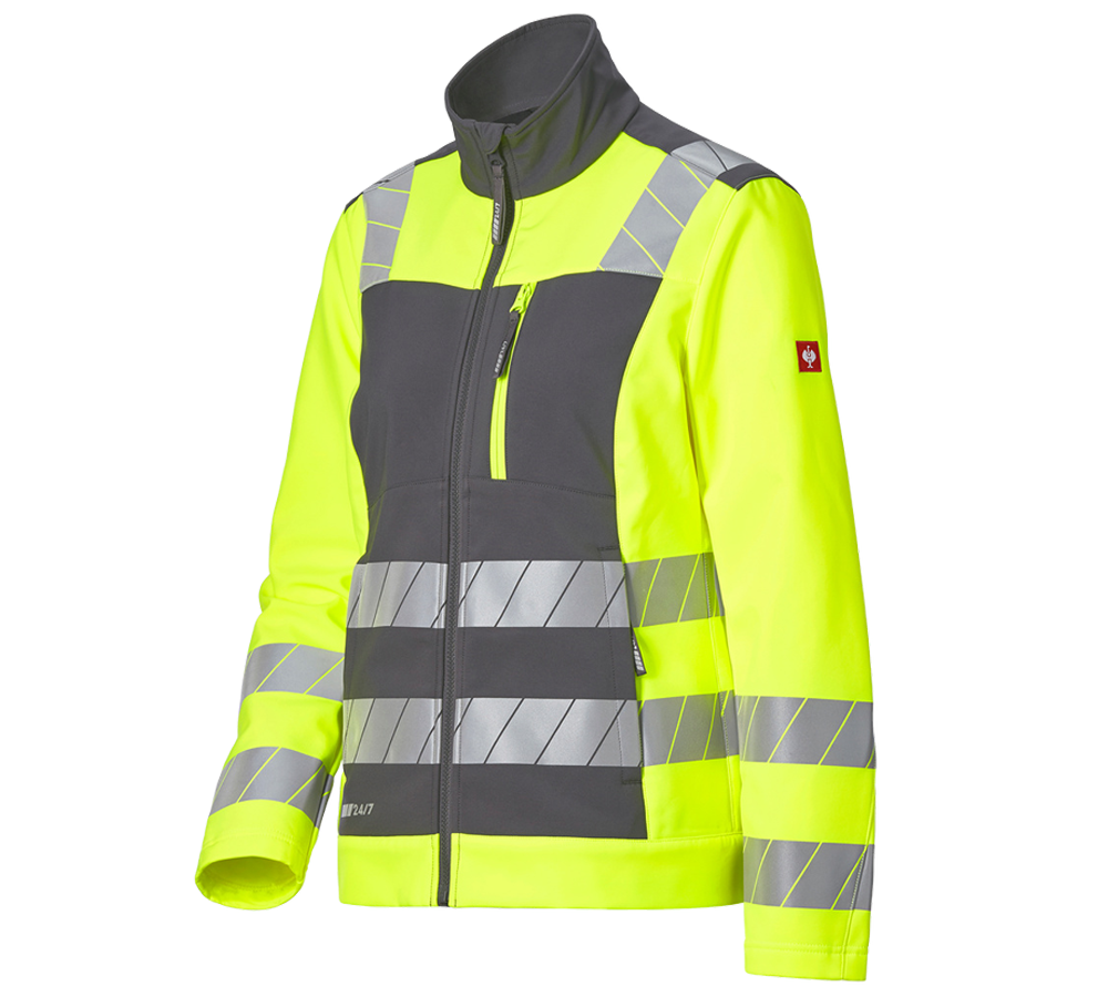 Vestes de travail: Veste softshell signal. e.s.motion 24/7, femmes + anthracite/jaune fluo