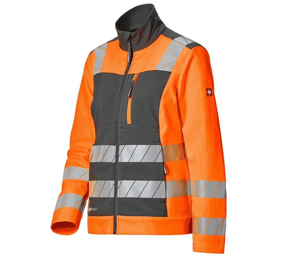 Onderwerpen: Veiligheids-softshell-jack e.s.motion 24/7, dames + antraciet/signaaloranje