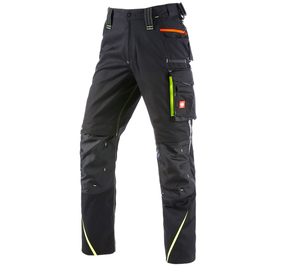 Pantalons de travail: Pantalon à taille élastique e.s.motion 2020 + noir/jaune fluo/orange fluo