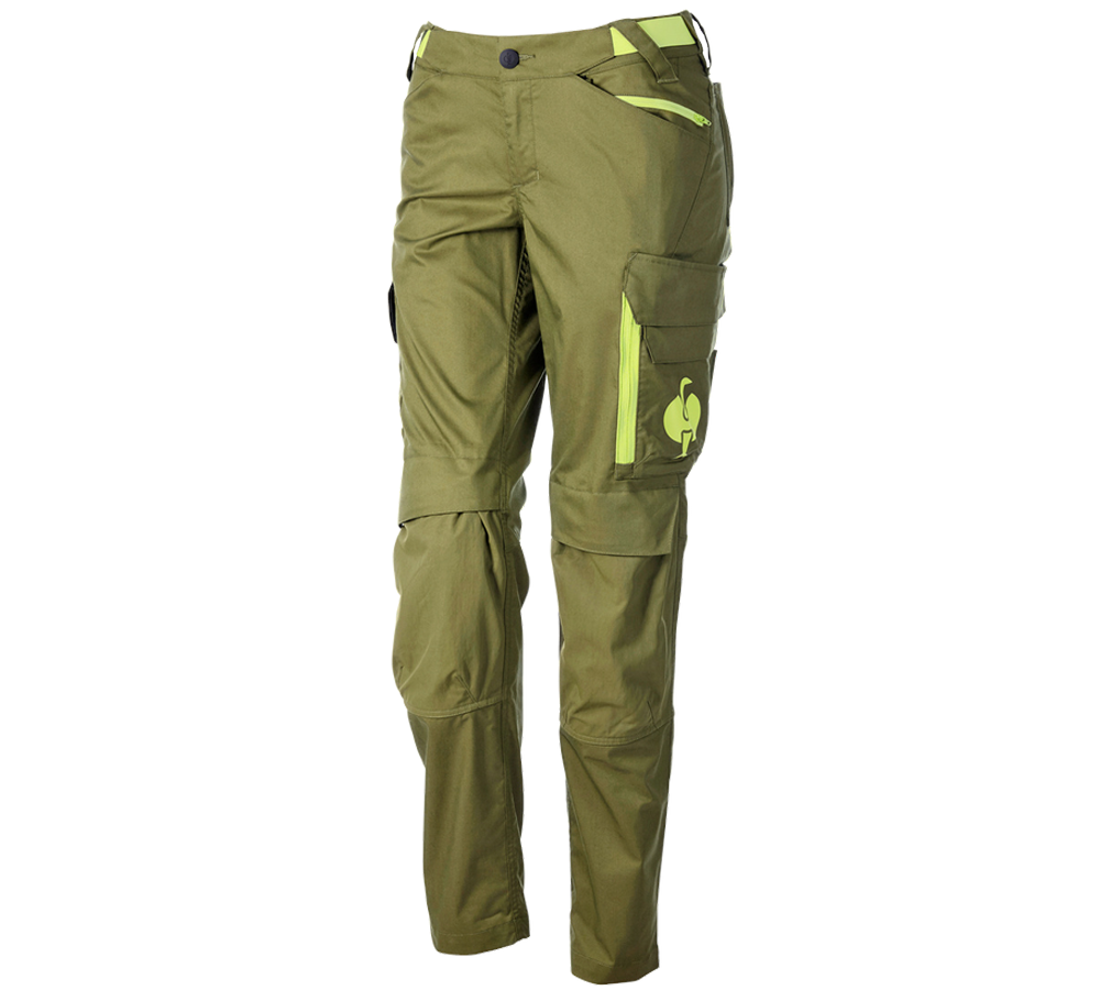 Vêtements: Pantalon à taille élastique e.s.trail, femmes + vert genévrier/vert citron