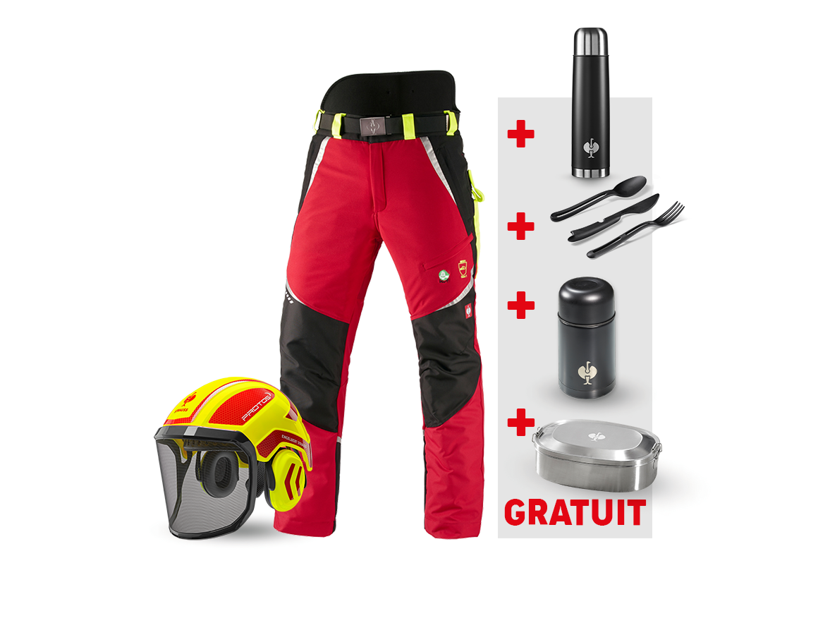 Vêtements: KIT : Pantalon e.s. anti-coupe KWF + casque + rouge/jaune fluo