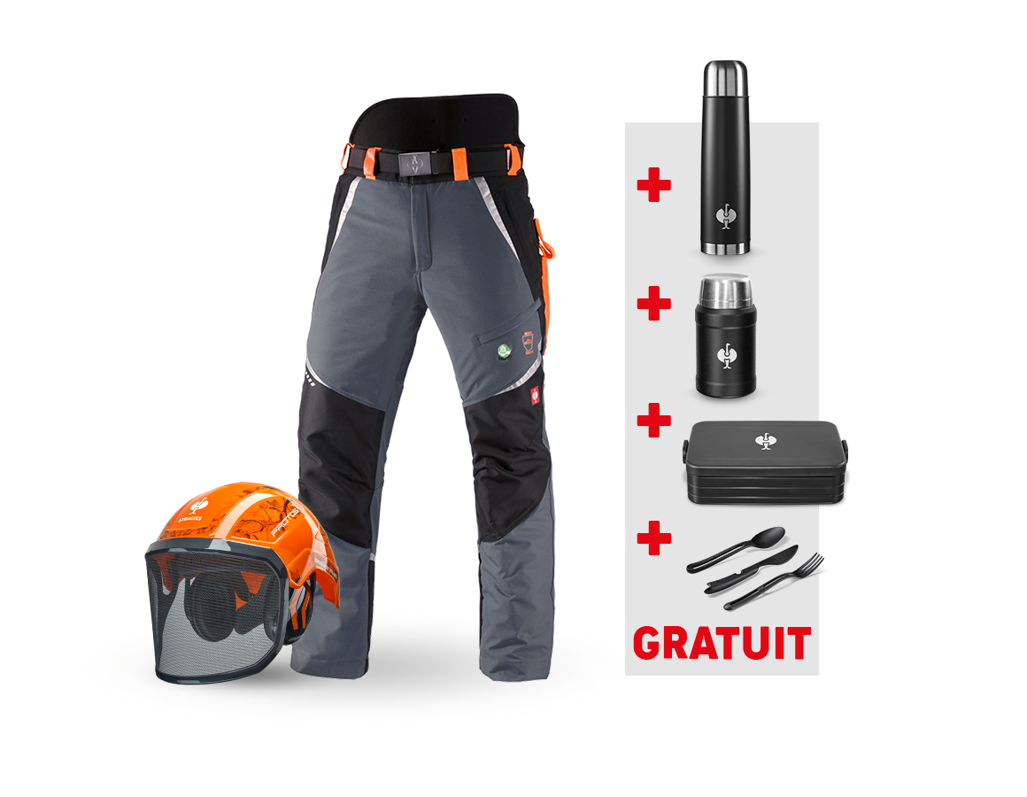 Vêtements: KIT : Pantalon e.s. anti-coupe KWF + casque + gris/orange fluo