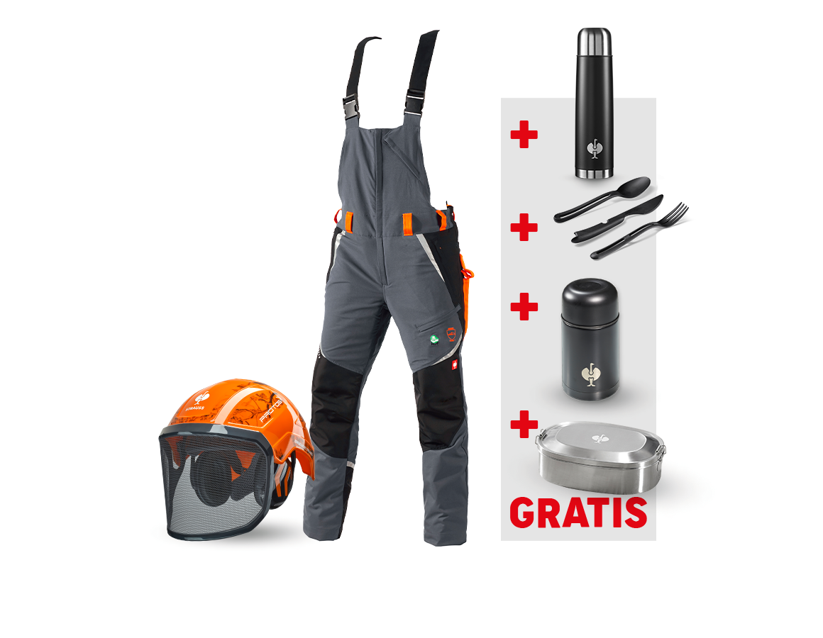 Kleding: SET: e.s. bosbouwtuinbroek KWF + helm + grijs/signaaloranje