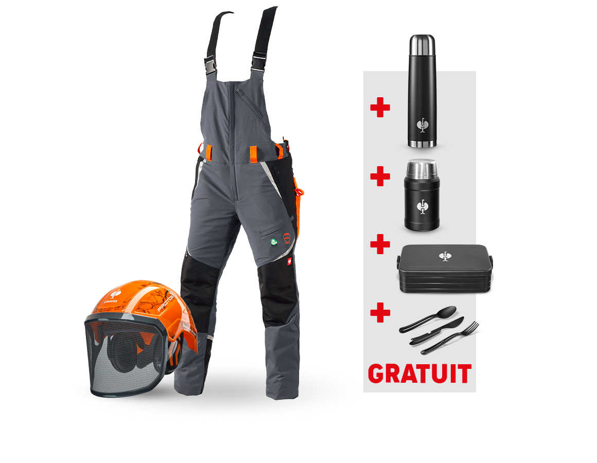 Vêtements: KIT : Salopette anti-coupe e.s. KWF + casque + gris/orange fluo