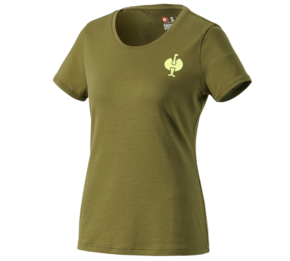 Themen: T-Shirt Merino e.s.trail, Damen + wacholdergrün/limegrün