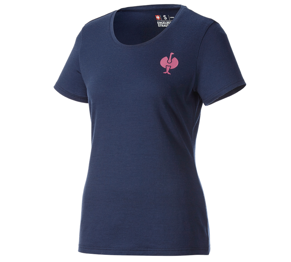 Vêtements: T-Shirt Merino e.s.trail, femmes + bleu profond/rose tara