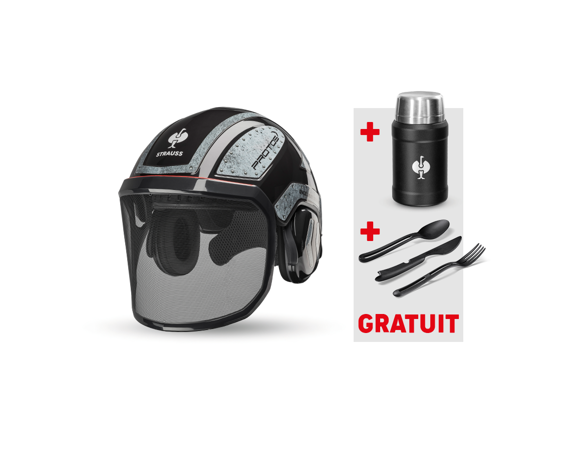 Sécurité au travail: e.s.Casque de forest. Protos®+boîte à repas+couve. + noir/gris