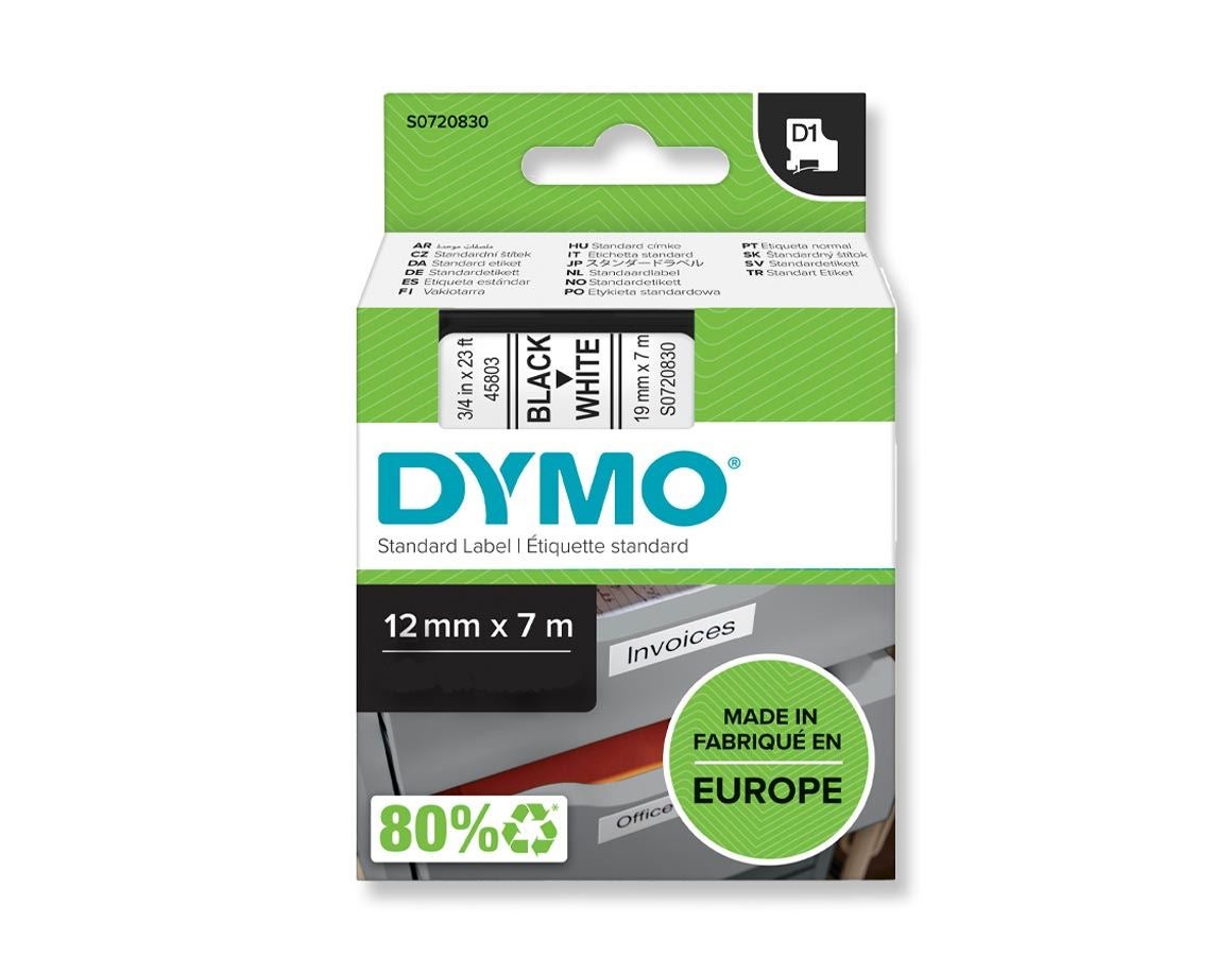 Kantoorapparatuur: DYMO D1 labeltape, 12 mm + wit/zwart