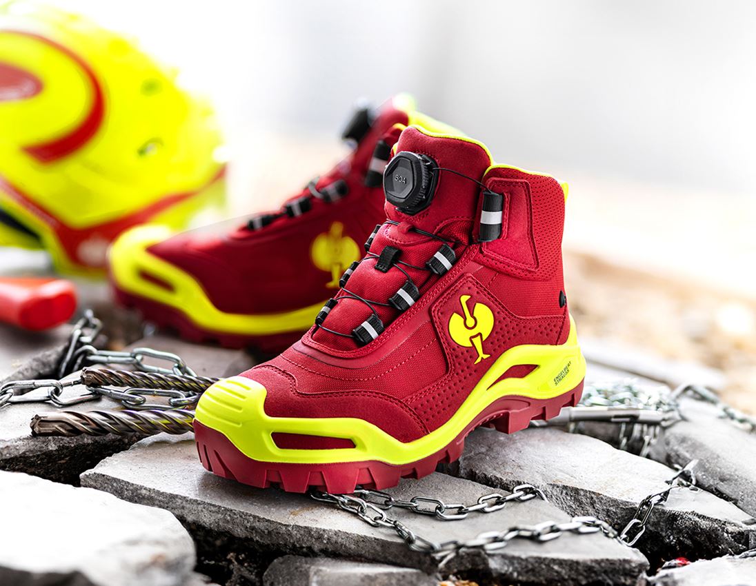 S3: S3 Chaussures hautes de sécurité e.s.Kastra II mid + rouge/jaune fluo