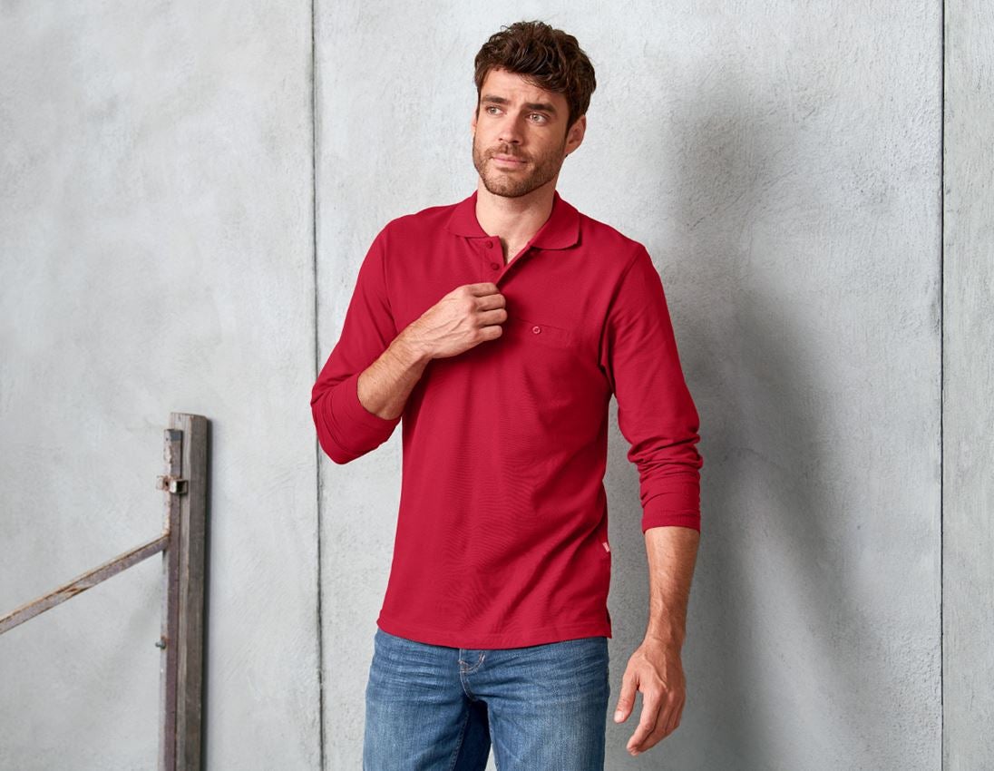 Shirts & Co.: e.s. Longsleeve-Polo cotton Pocket + rot