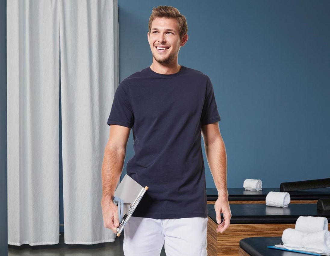 Hauts: e.s. T-Shirt cotton stretch, long fit + bleu foncé