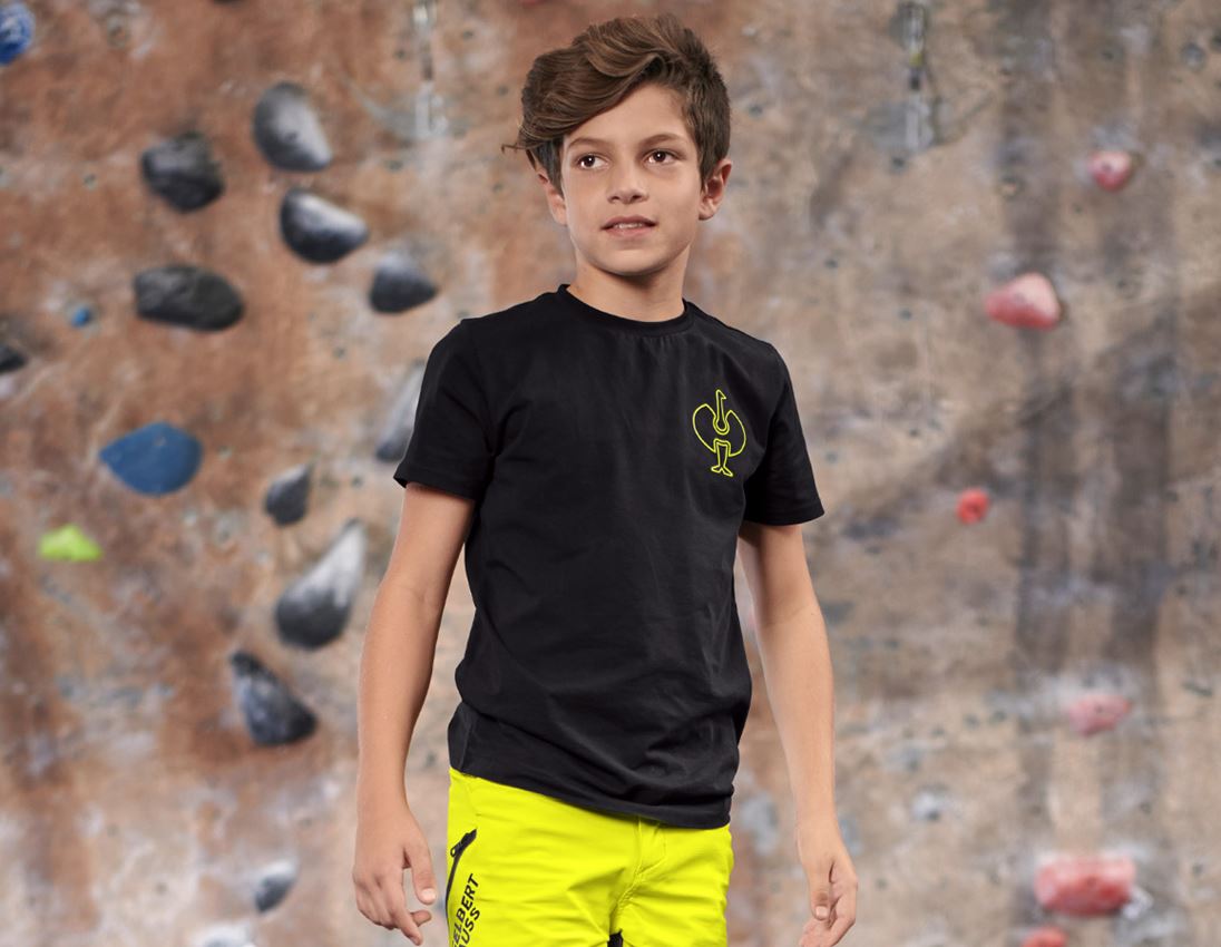 Hauts: T-Shirt e.s.trail, enfants + noir/jaune acide