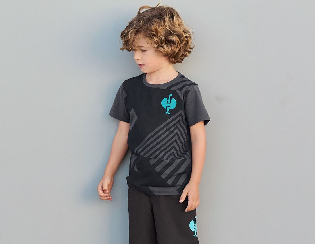 Bovenkleding: T-Shirt e.s.trail graphic, kinderen + zwart/antraciet/lapis turkoois