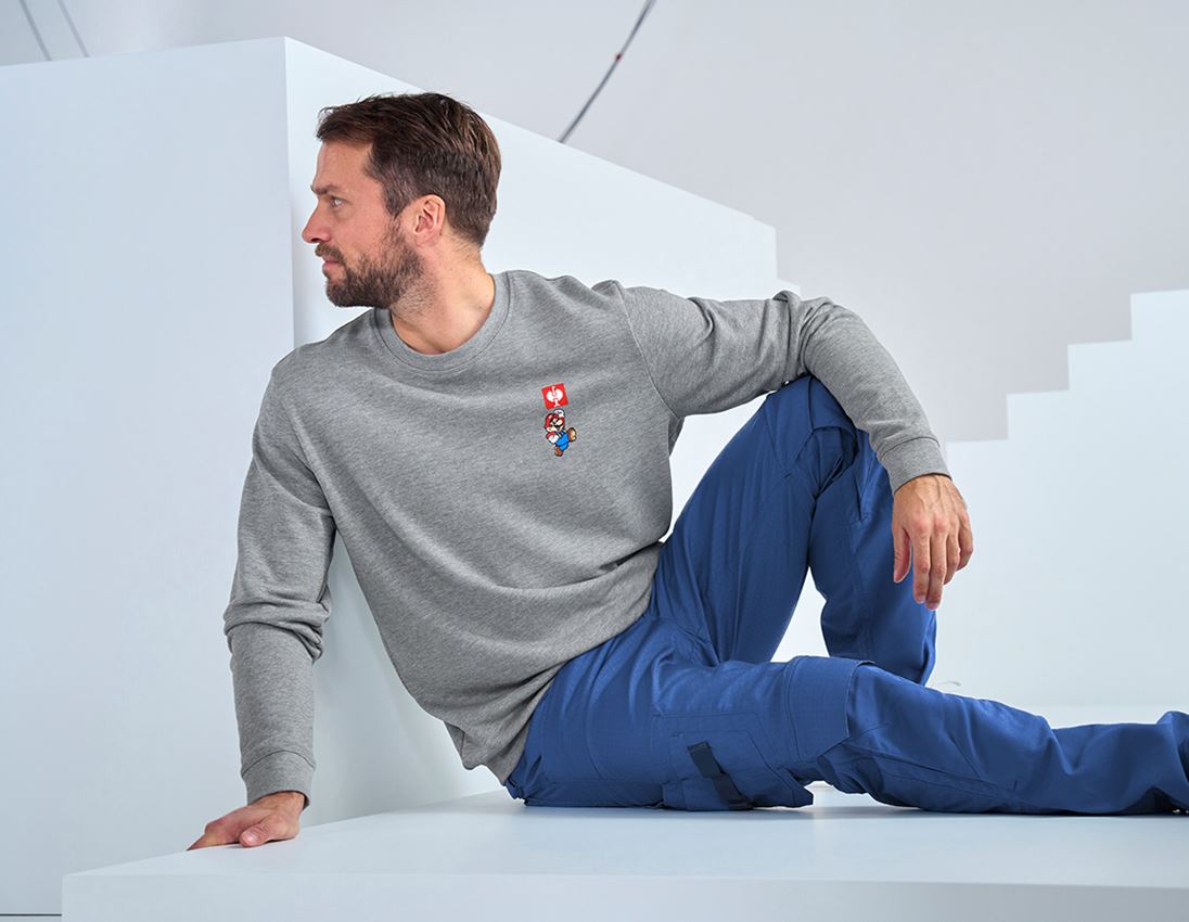 Shirts & Co.: Super Mario Sweatshirt, Herren + graumeliert