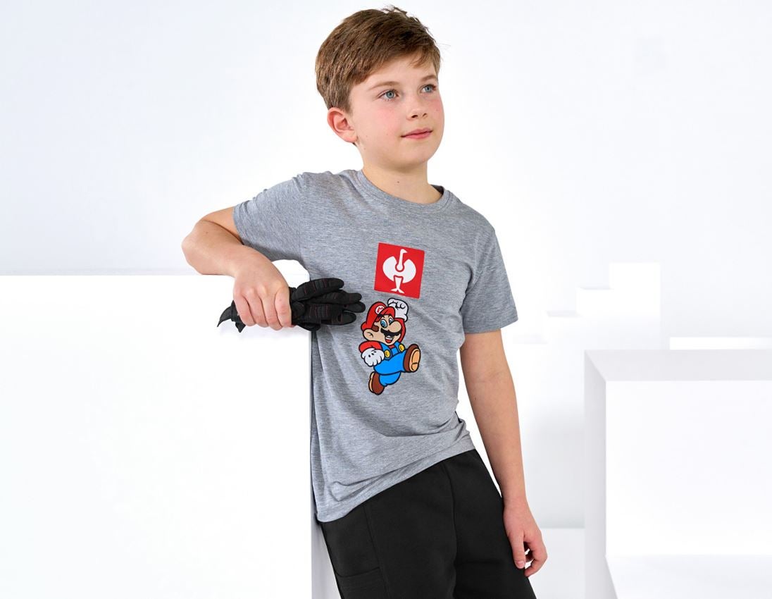 Hauts: Super Mario T-Shirt, enfants + gris mélange