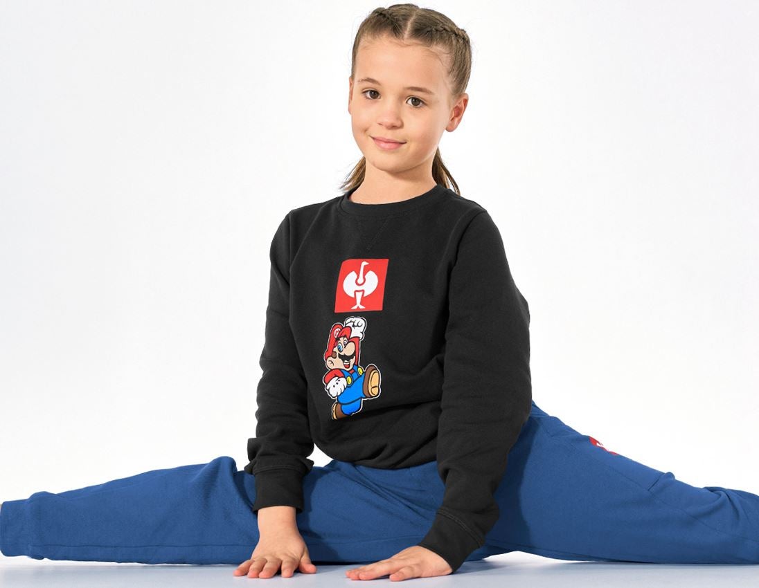 Shirts & Co.: Super Mario Sweatshirt, Kinder + schwarz