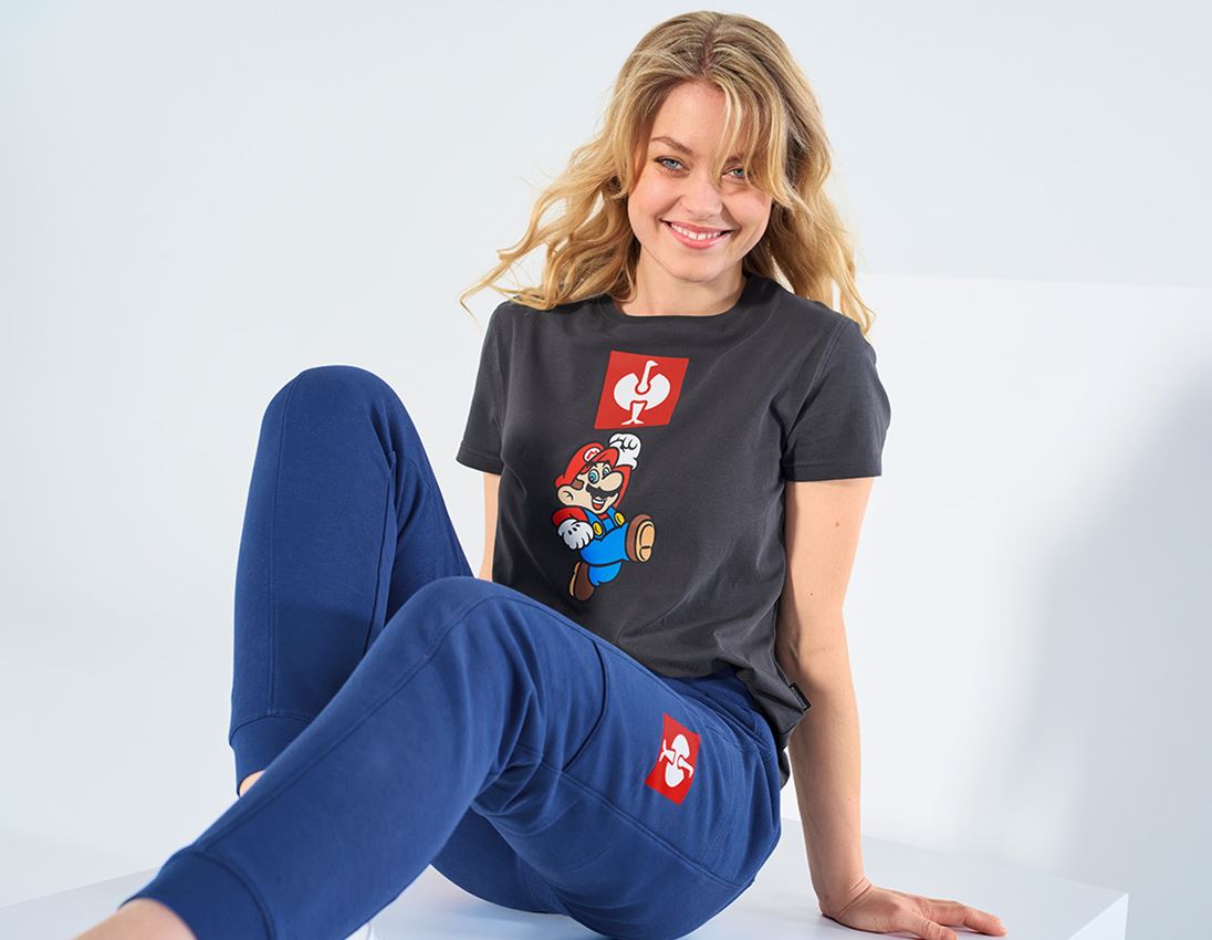 Shirts & Co.: Super Mario T-Shirt, Damen + anthrazit