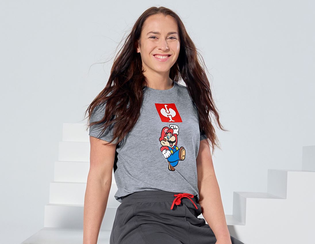 Bovenkleding: Super Mario T-Shirt, dames + grijs mêlee