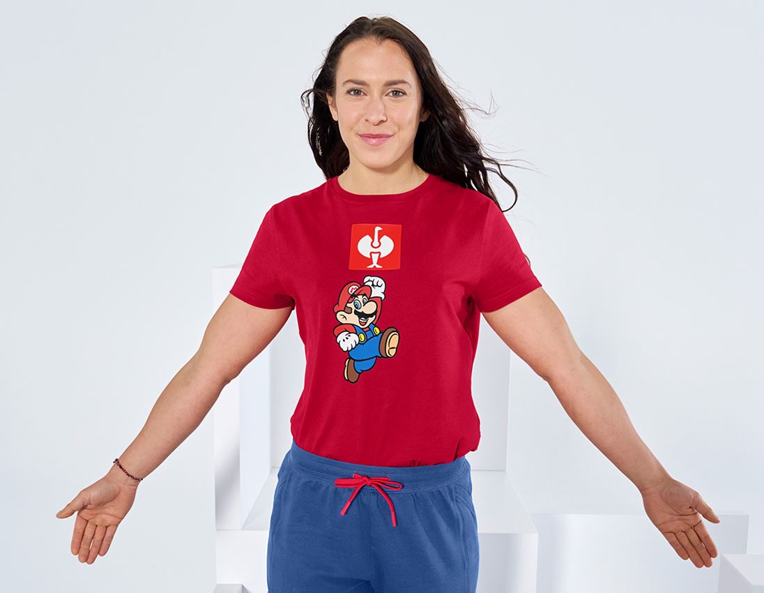Shirts & Co.: Super Mario T-Shirt, Damen + feuerrot