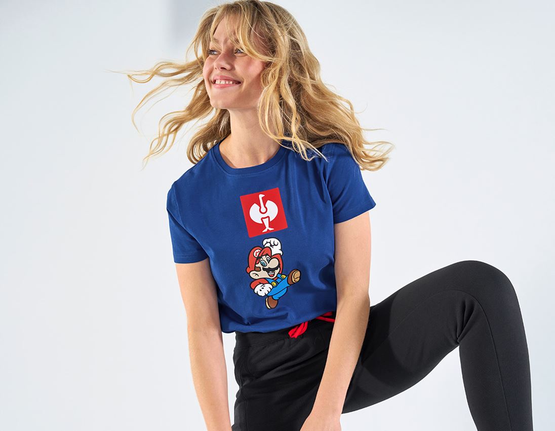 Shirts & Co.: Super Mario T-Shirt, Damen + alkaliblau