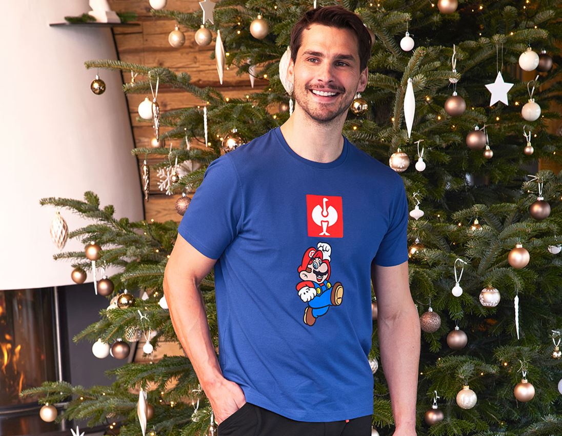 Shirts & Co.: Super Mario T-Shirt, Herren + alkaliblau