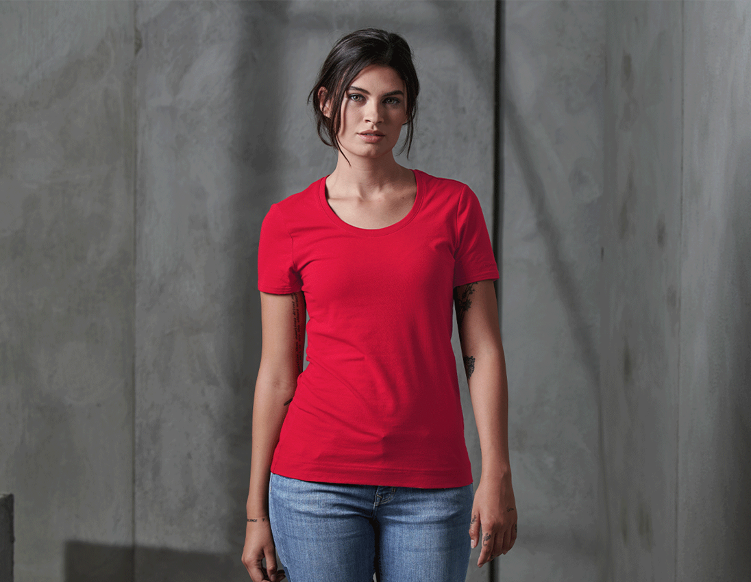 Kleding: SET: 3x dames-T-shirt cotton stretch + shirt + vuurrood