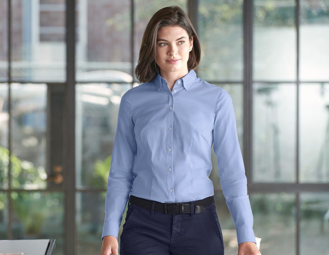 Bovenkleding: e.s. Business-blouse cotton stretch dames reg. fit + vorstblauw