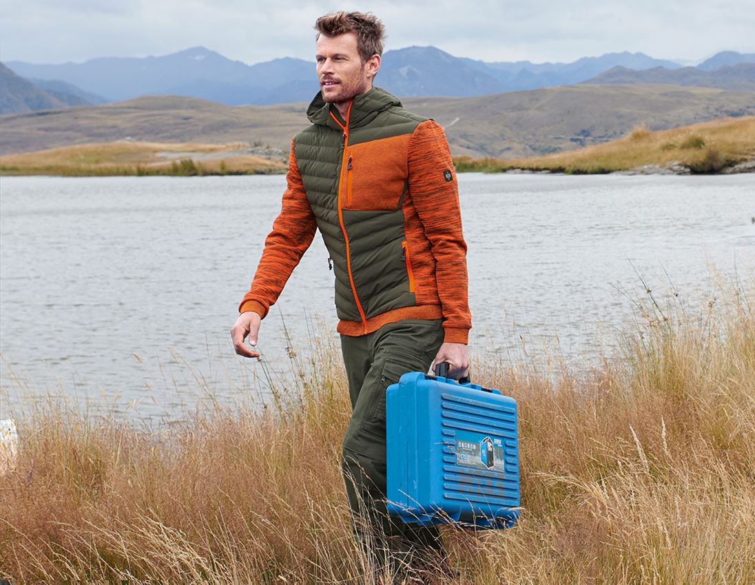 Horti-/ Sylvi-/ Agriculture: Veste en tricot à capuche hybride e.s.motion ten + vert camouflage/orange fluo mélange 1