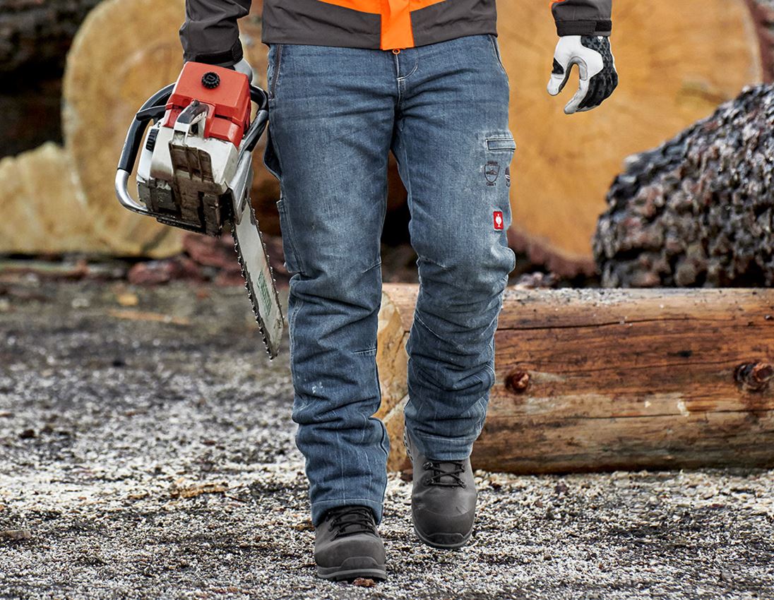 Pantalons de travail: e.s. Jeans anti-coupe de forestier + stonewashed