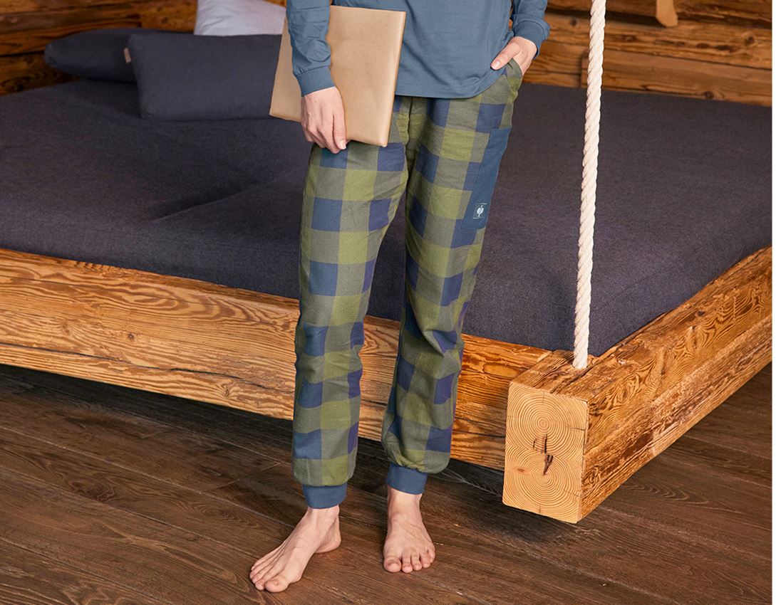 Accessoires: e.s. Pyjama broek, dames + berggroen/oxideblauw