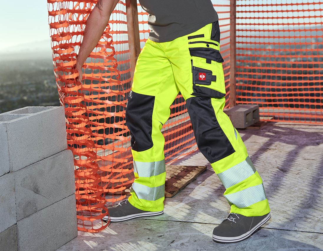 Pantalons de travail: Pantalon à taille élastique de signal. e.s.motion + jaune fluo/anthracite