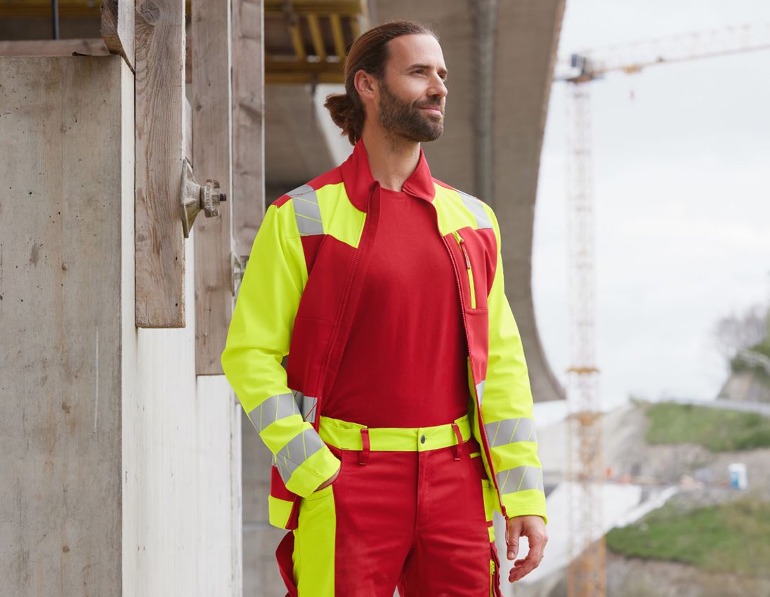 Werkjassen: Veiligheids-softshell-jack e.s.motion 24/7 + rood/signaalgeel 1