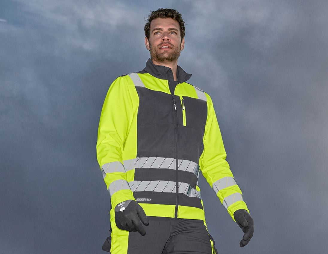 Werkjassen: Veiligheids-softshell-jack e.s.motion 24/7 + antraciet/signaalgeel