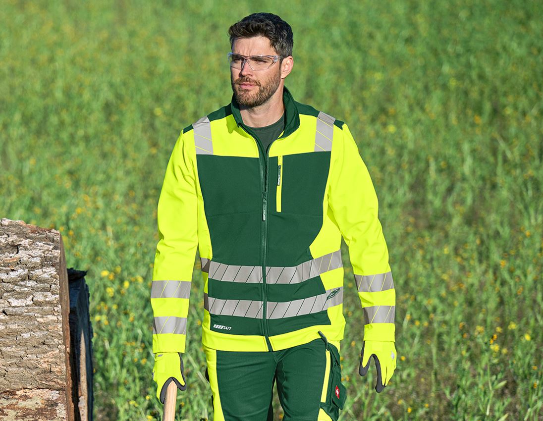 Vestes de travail: Veste softshell de signalisation e.s.motion 24/7 + vert/jaune fluo